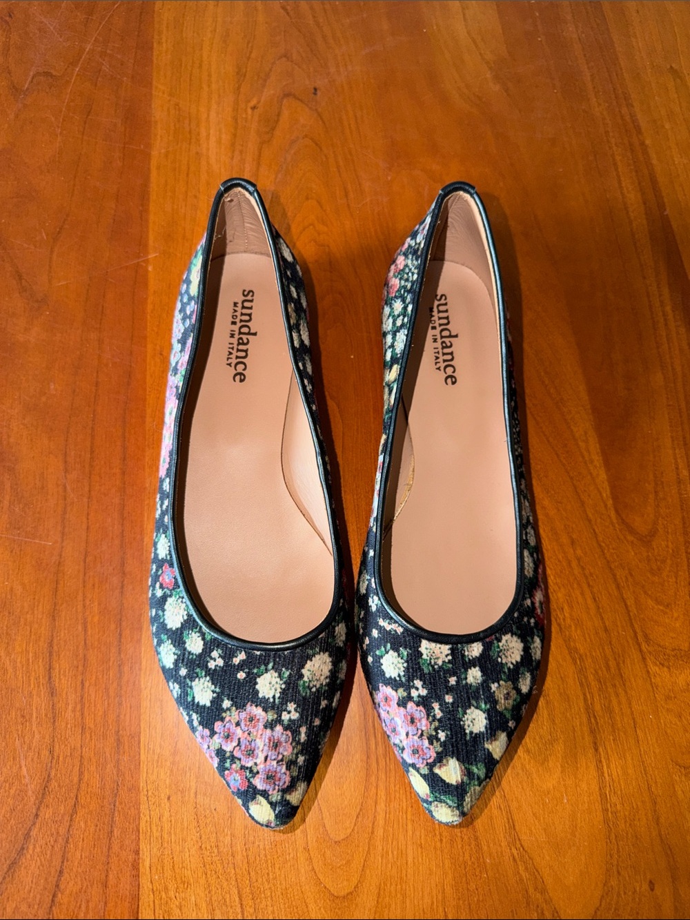Sundance Black Floral Pointed-Toe Flats